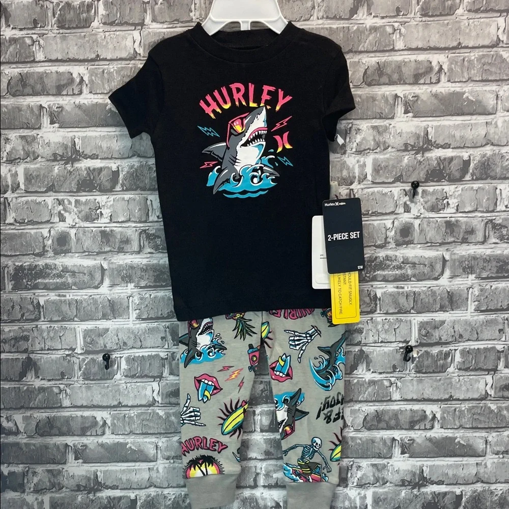 Hurley Kids Shark Pajama‎ Set - Black and Gray